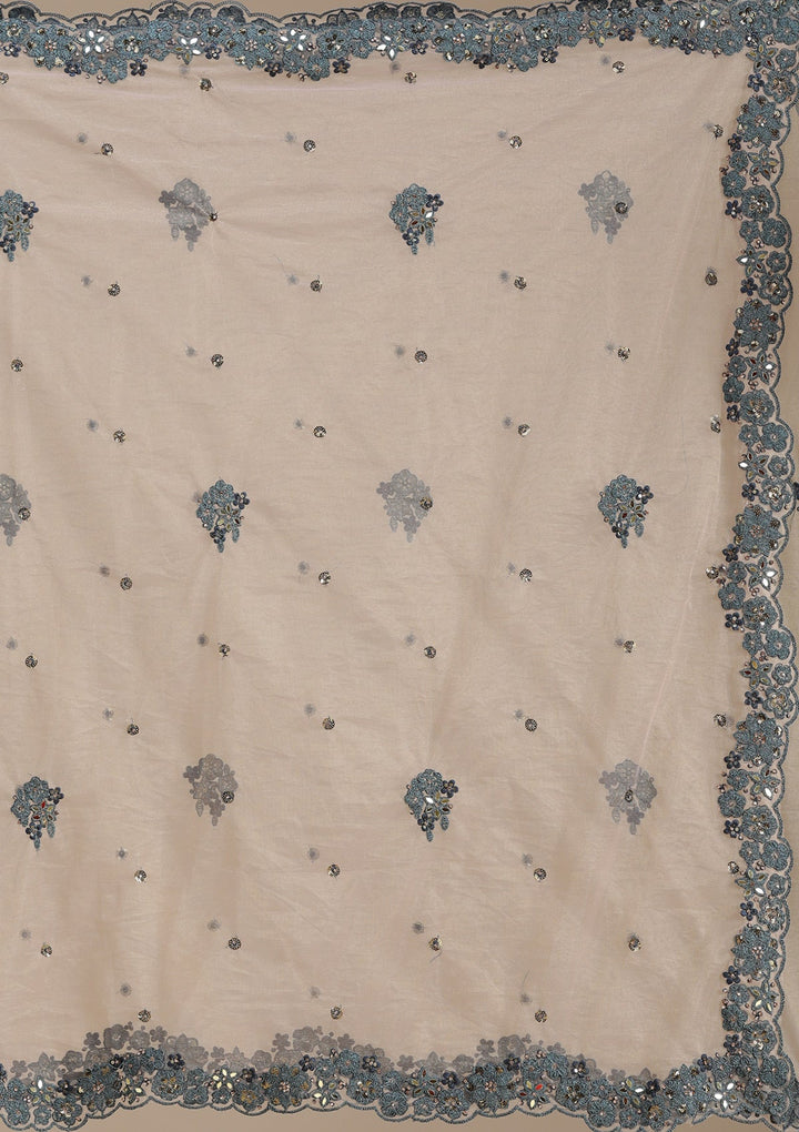 Beige Cording Net Semi-Stitched Lehenga