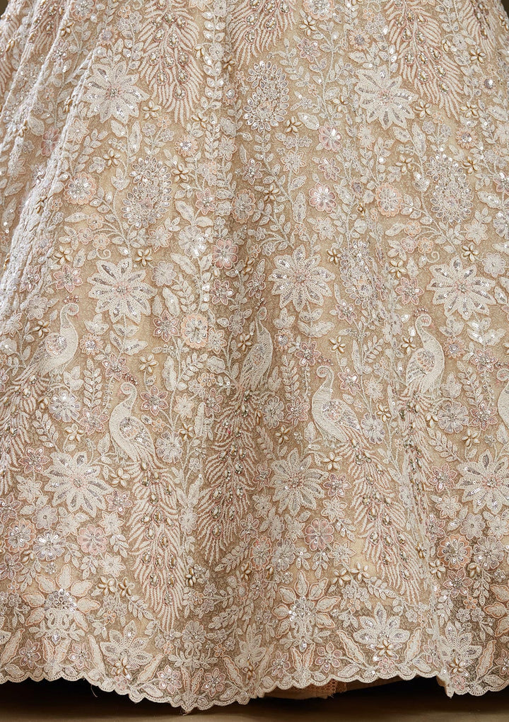 Cream Sequins Net Readymade Lehenga