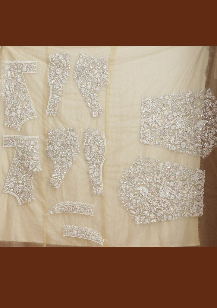 Off White Threadwork Net Readymade Lehenga-koskii