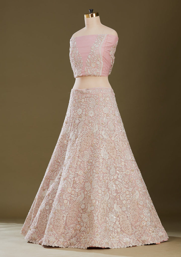 Pink Sequins Net Readymade Lehenga