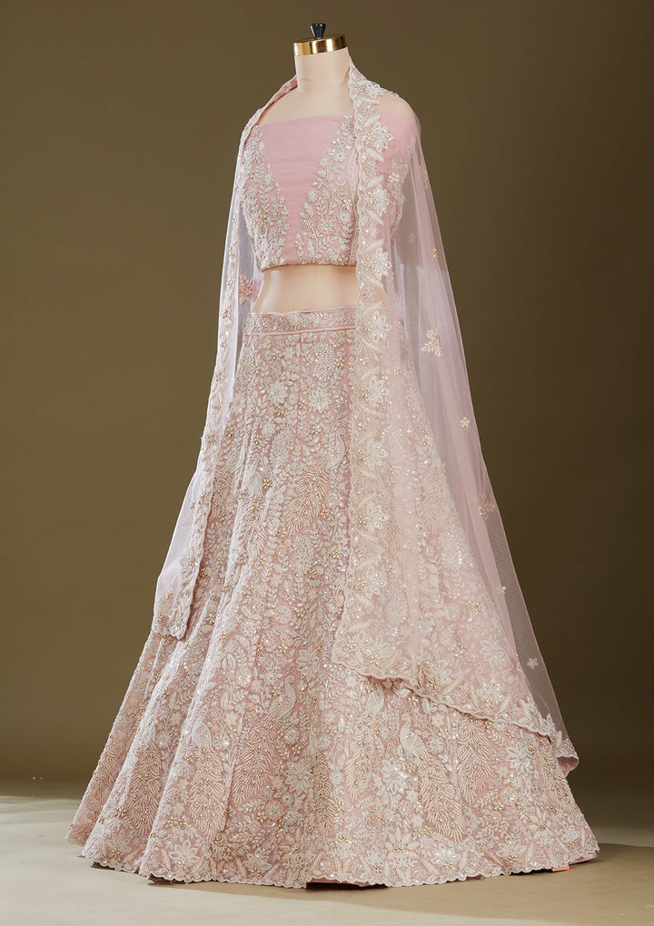 Pink Sequins Net Readymade Lehenga