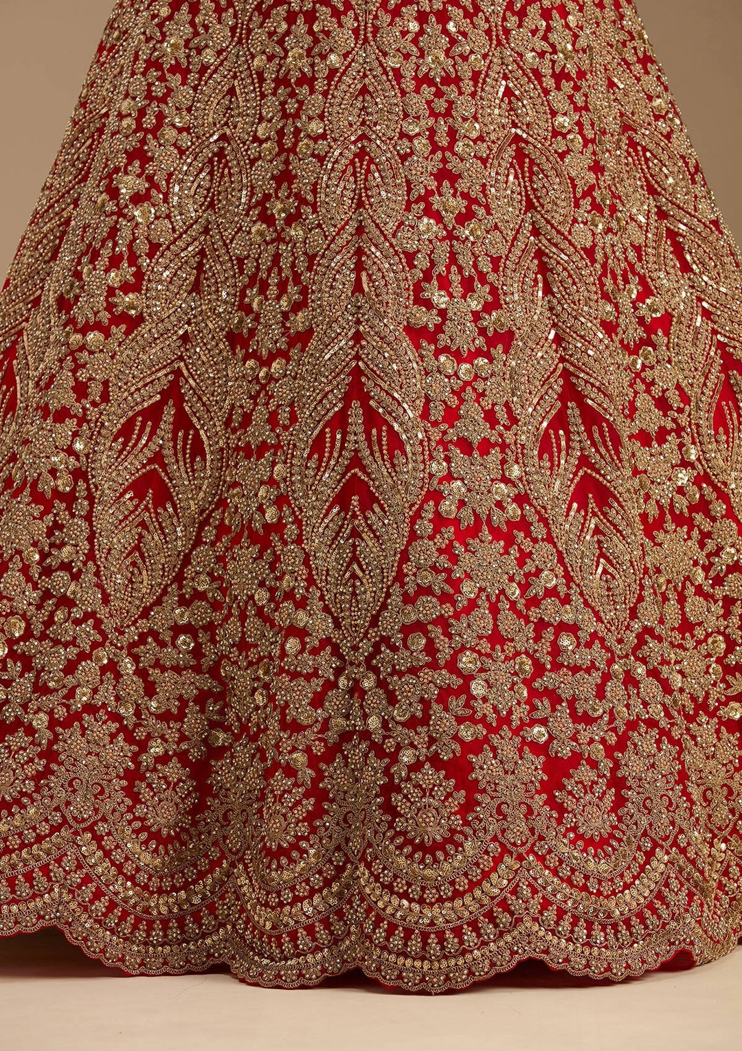 Red Cutdana Net Semi-Stitched Lehenga-koskii
