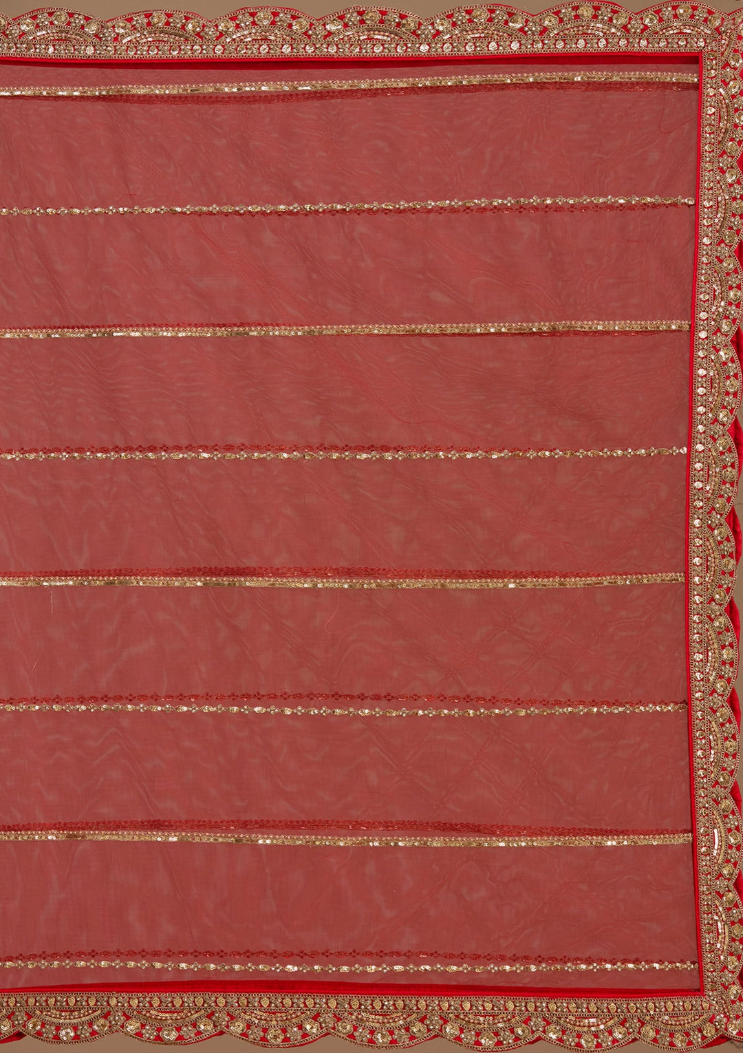 Red Cutdana Net Semi-Stitched Lehenga-koskii