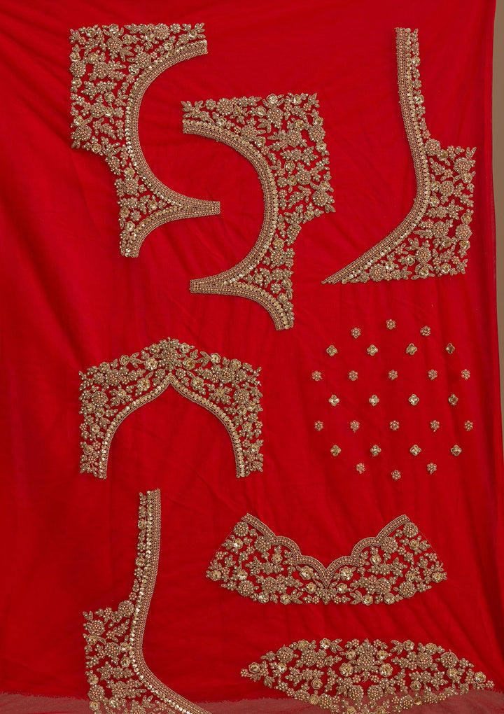 Red Cutdana Net Semi-Stitched Lehenga-koskii