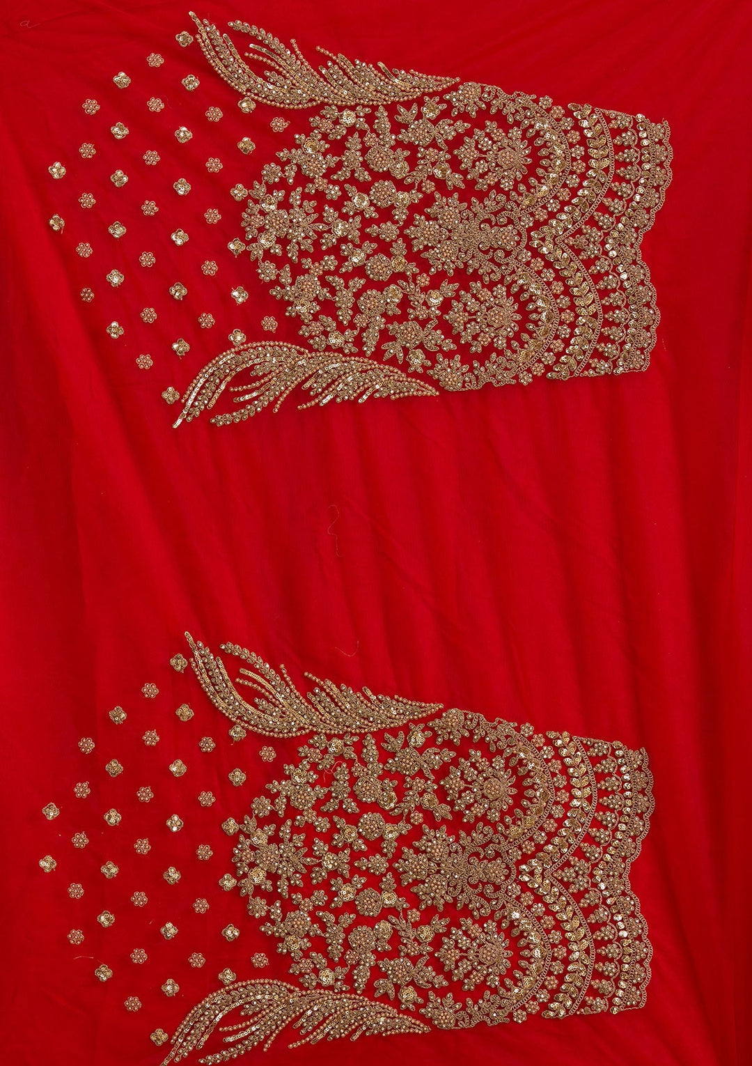 Red Cutdana Net Semi-Stitched Lehenga-koskii