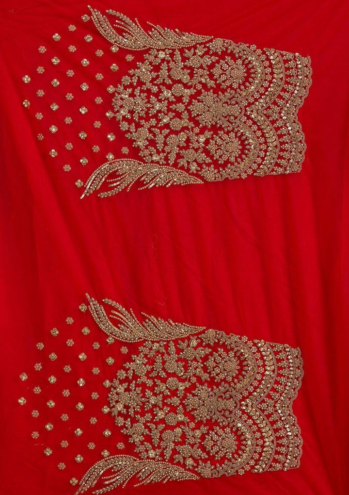 Red Cutdana Net Semi-Stitched Lehenga-koskii