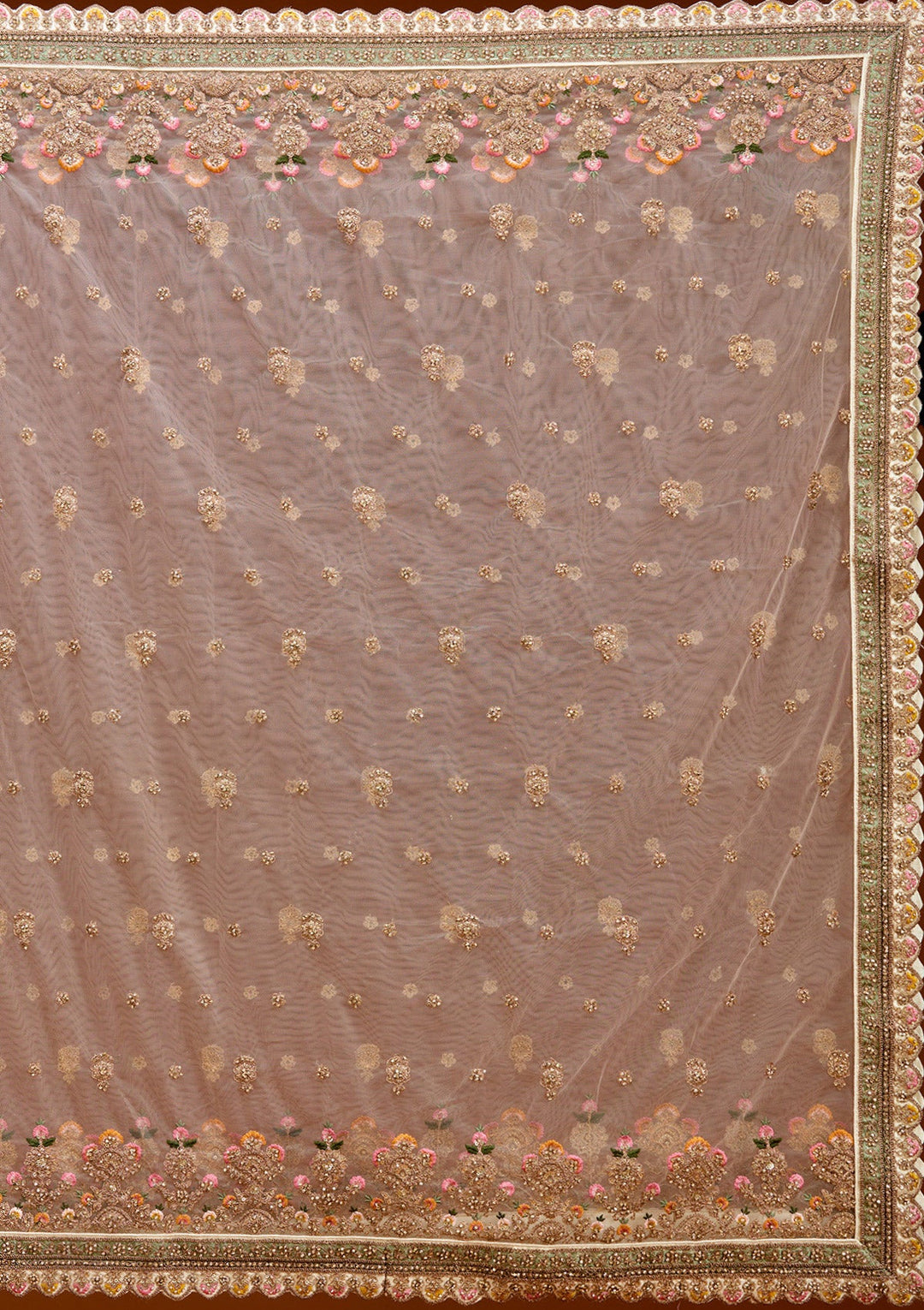 Off White Threadwork Raw Silk Readymade Lehenga