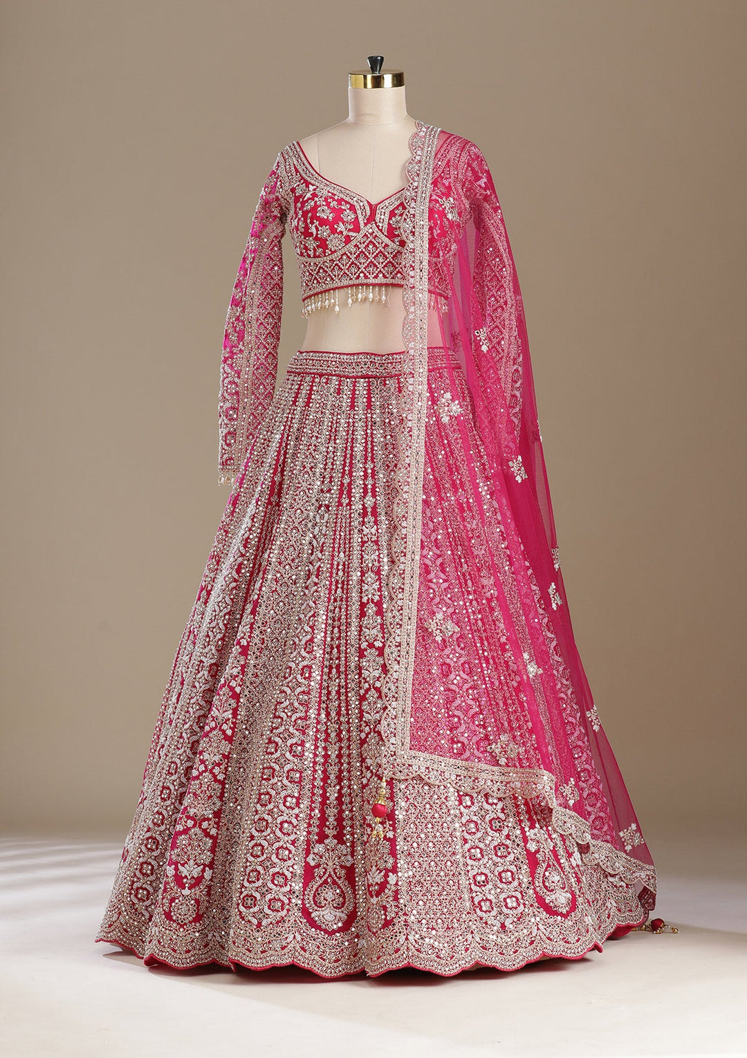 Rani Pink Mirrorwork Net Readymade Lehenga-koskii