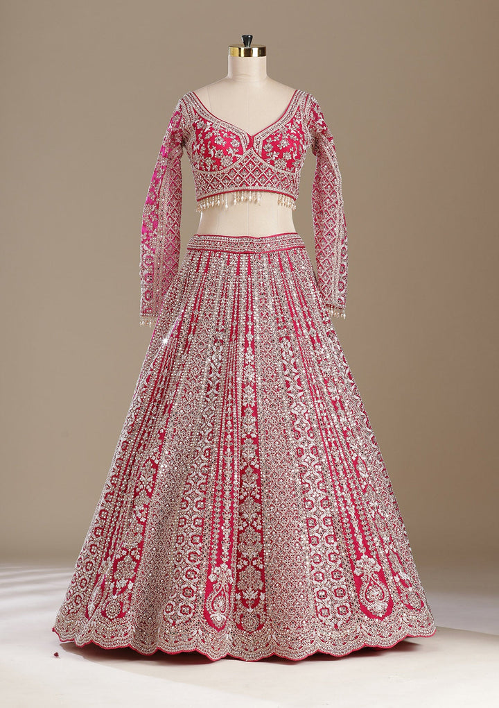 Rani Pink Mirrorwork Net Readymade Lehenga-koskii