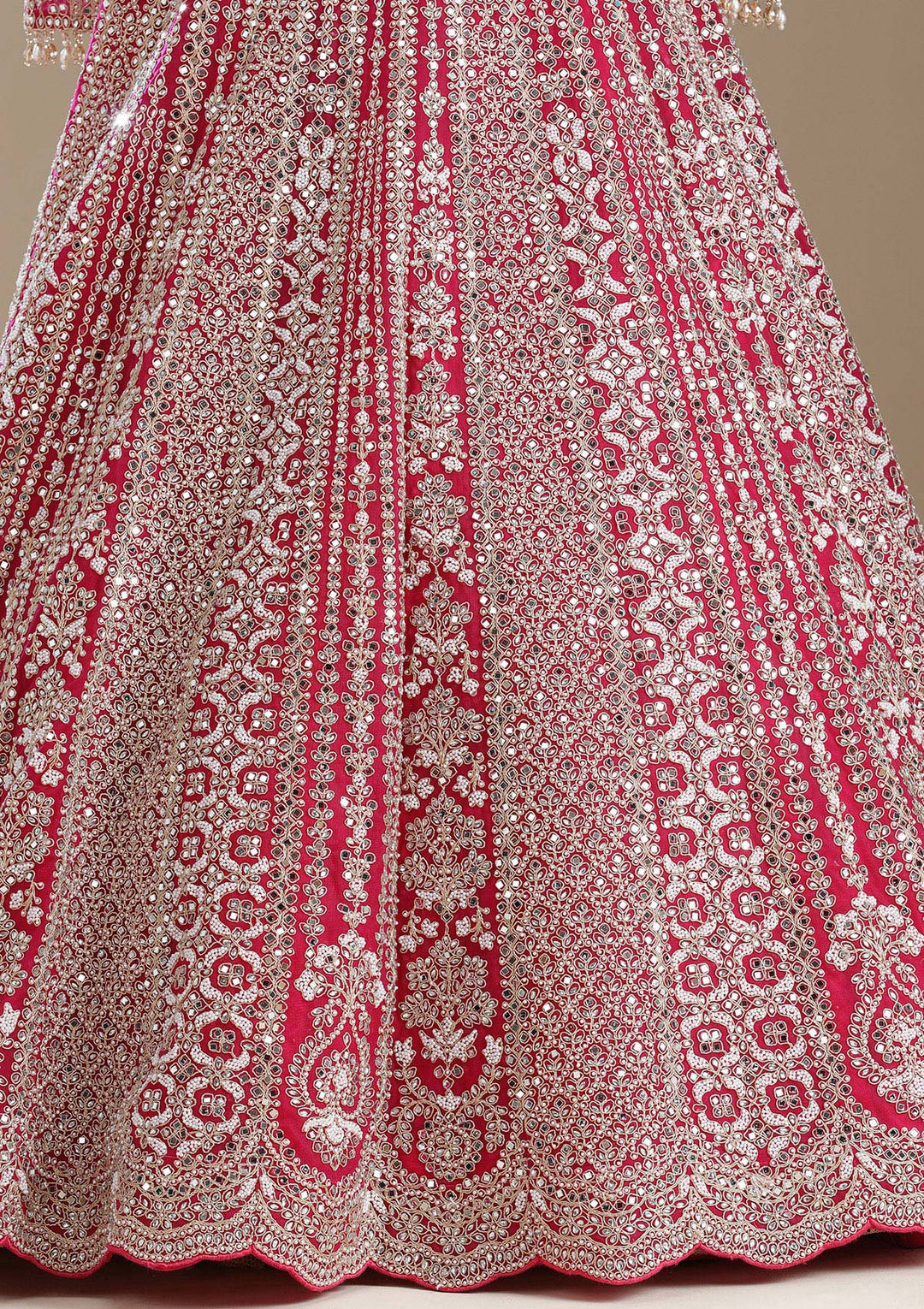 Rani Pink Mirrorwork Net Readymade Lehenga-koskii