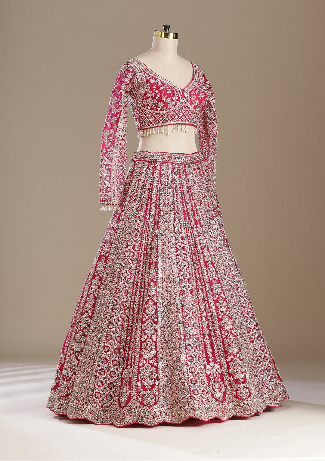 Rani Pink Mirrorwork Net Readymade Lehenga-koskii