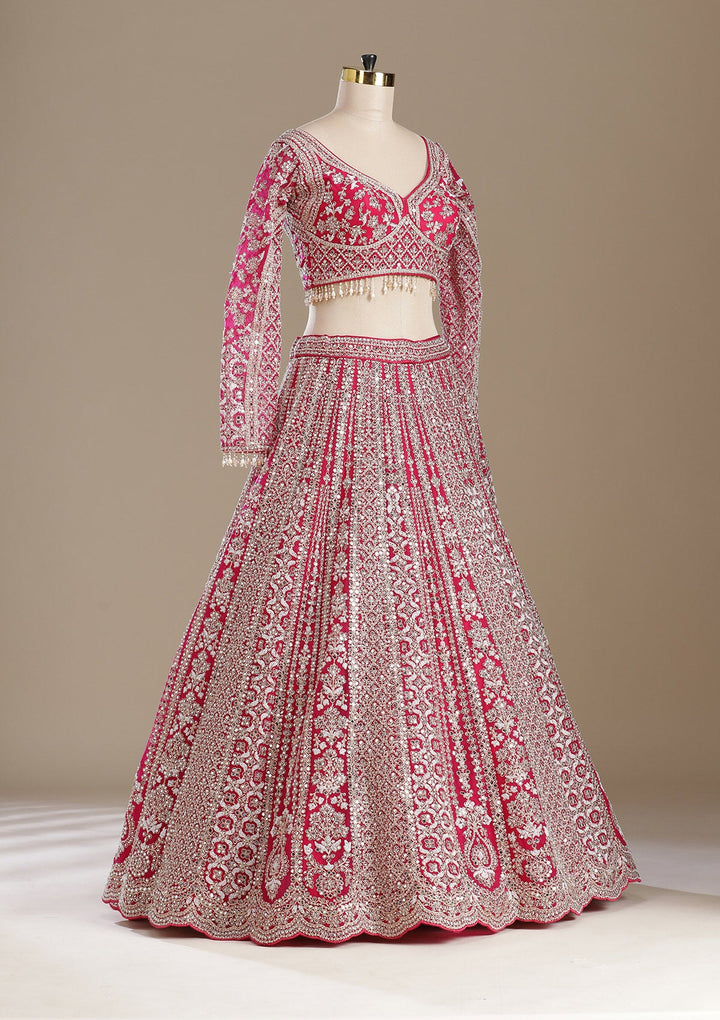 Rani Pink Mirrorwork Net Readymade Lehenga-koskii