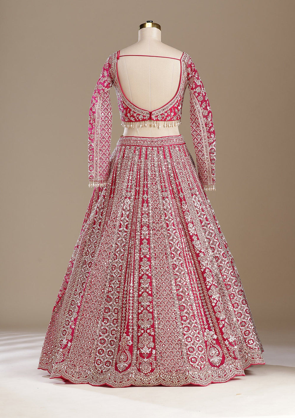 Rani Pink Mirrorwork Net Readymade Lehenga-koskii