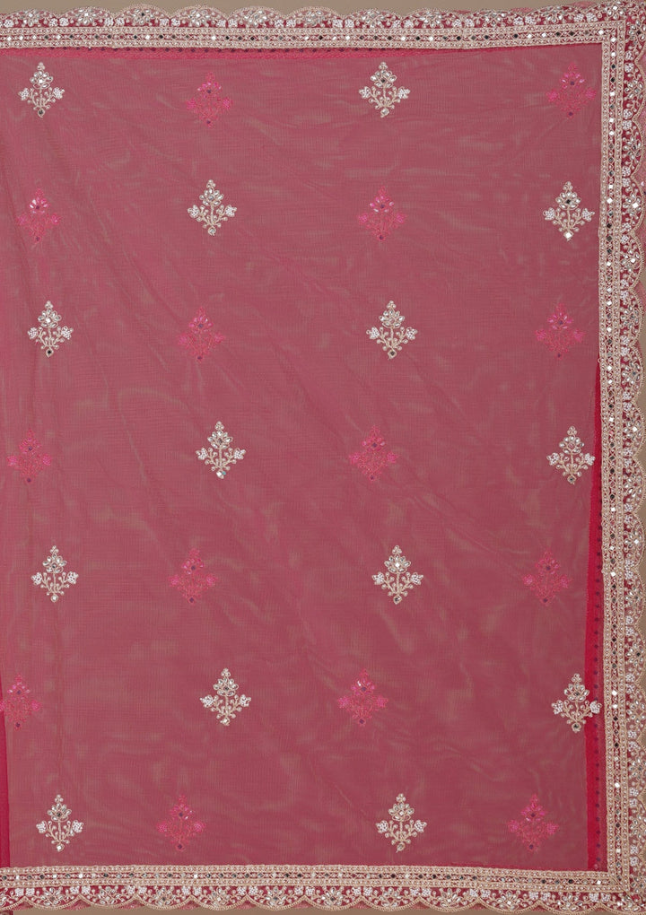 Rani Pink Mirrorwork Net Readymade Lehenga-koskii