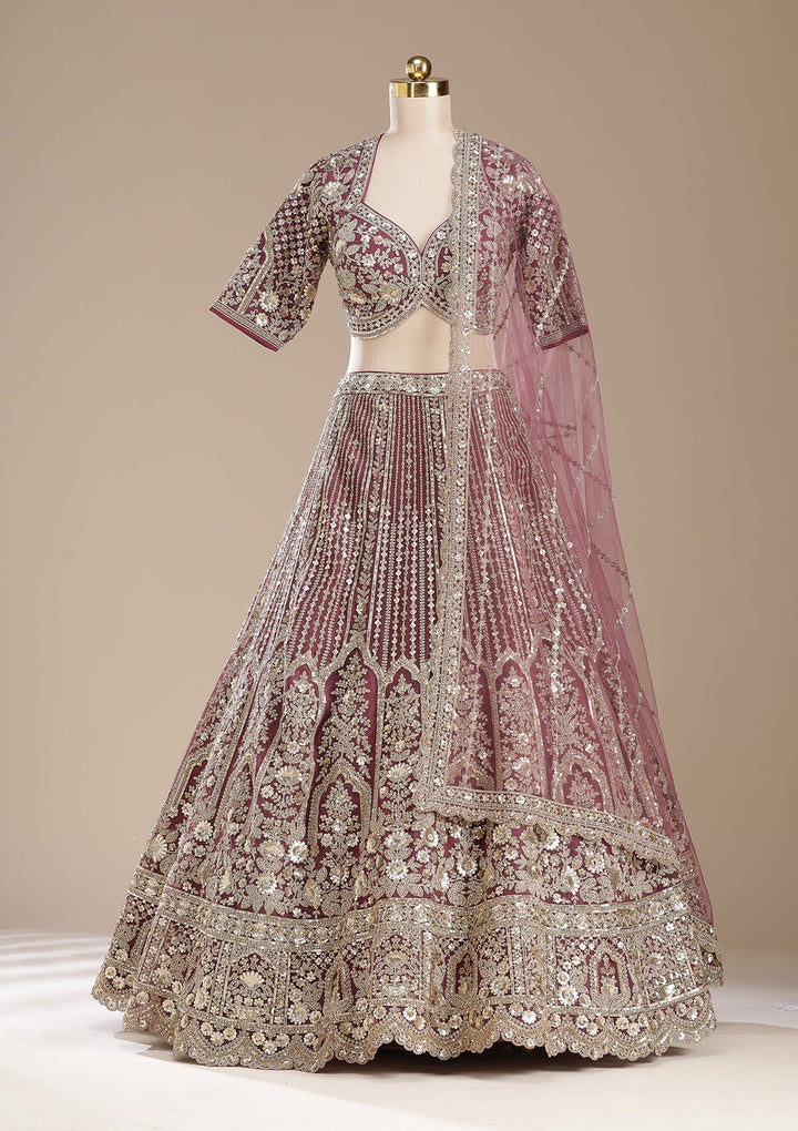 Onion Pink Sequins Net Readymade Lehenga-koskii