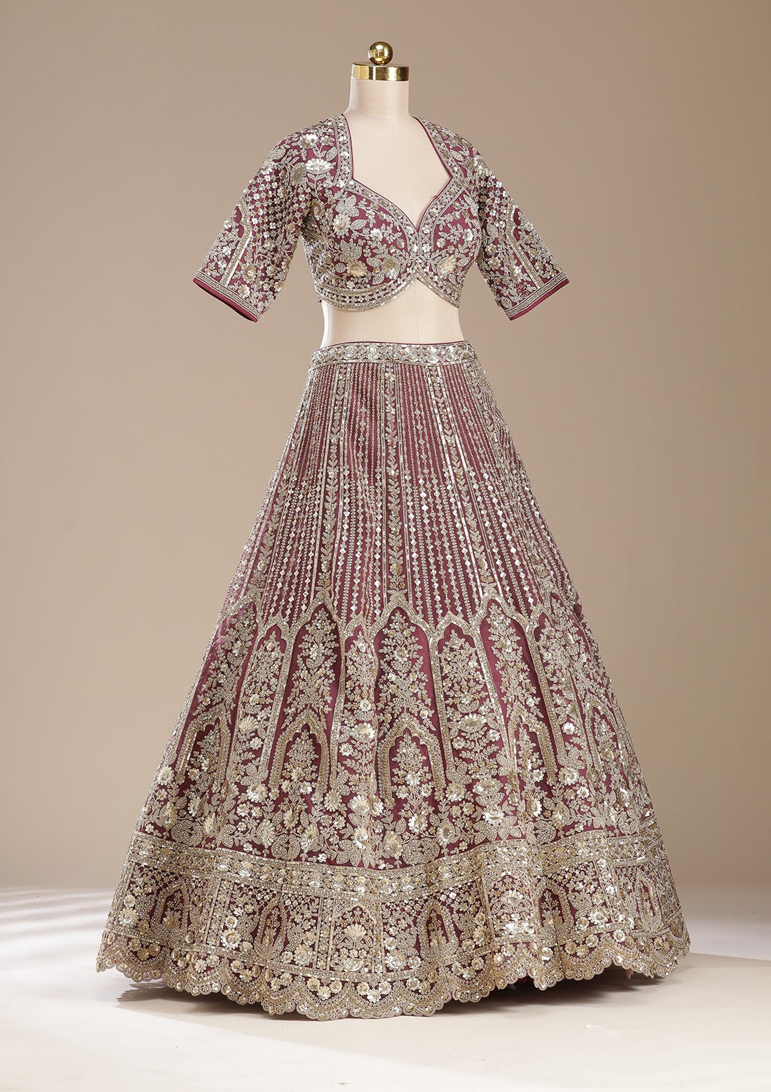 Onion Pink Sequins Net Readymade Lehenga-koskii