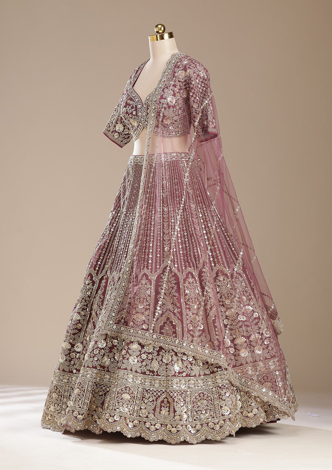 Onion Pink Sequins Net Readymade Lehenga-koskii