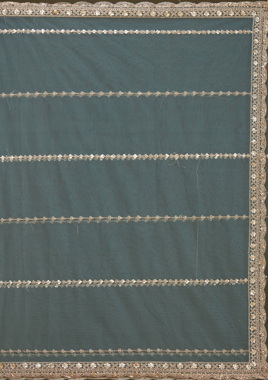 Peacock Blue Sequins Net Readymade Lehenga