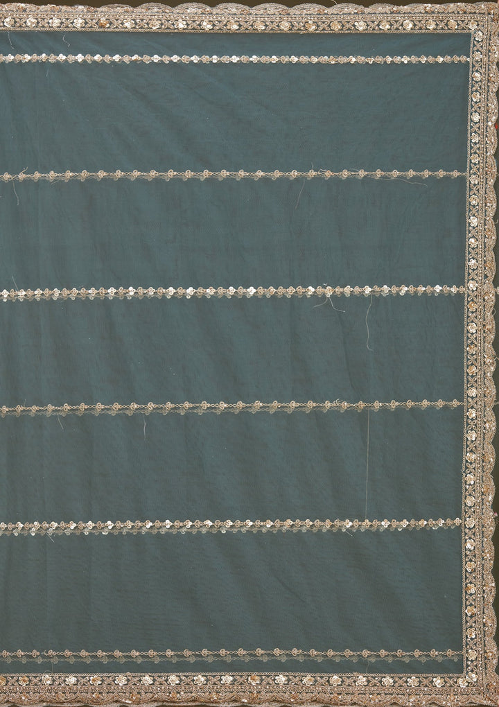 Peacock Blue Sequins Net Readymade Lehenga