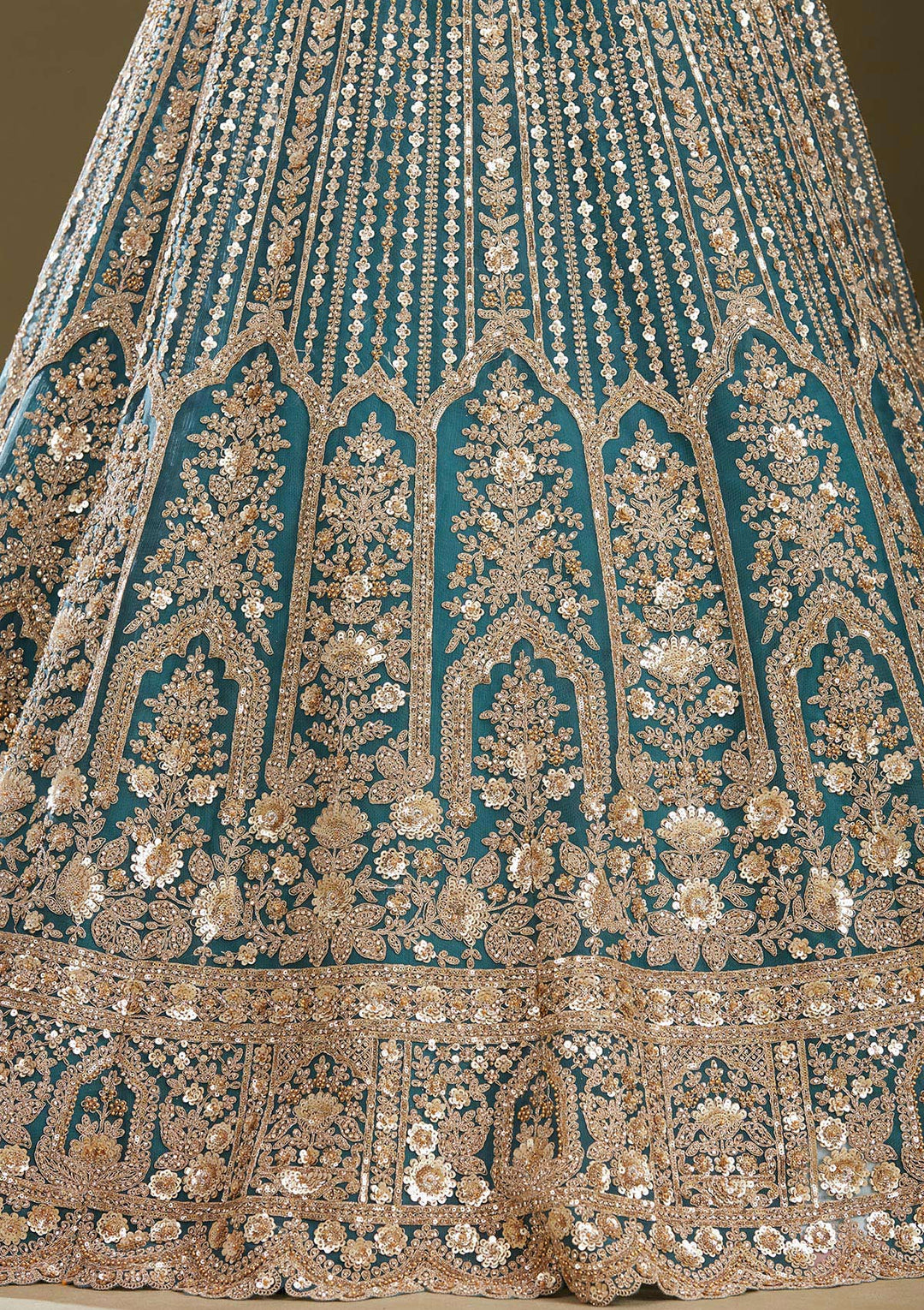 Peacock Blue Sequins Net Readymade Lehenga