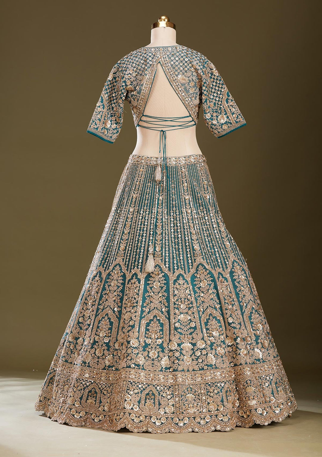 Peacock Blue Sequins Net Readymade Lehenga