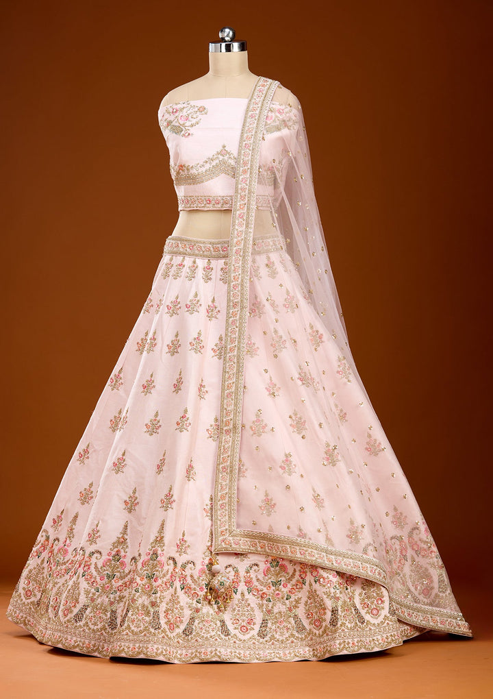 Baby Pink Zardozi (Gold) Raw Silk Readymade Lehenga