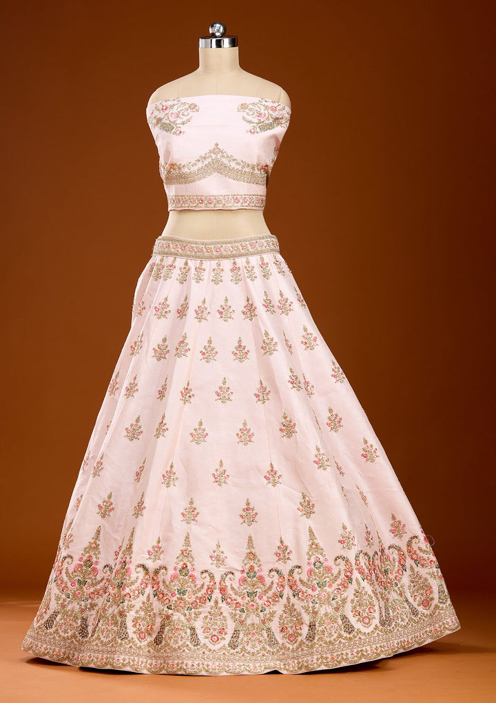 Baby Pink Zardozi (Gold) Raw Silk Readymade Lehenga