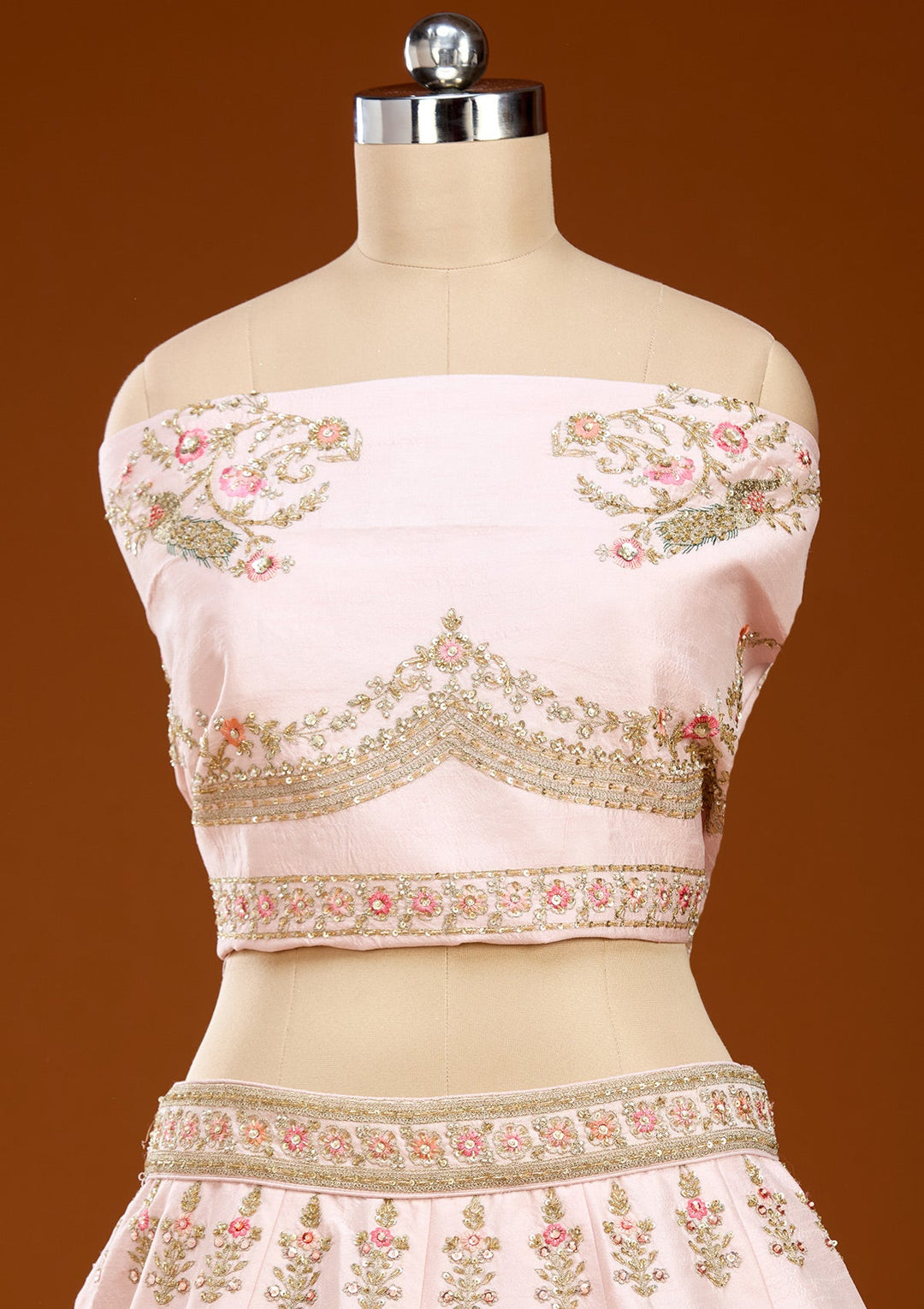 Baby Pink Zardozi (Gold) Raw Silk Readymade Lehenga