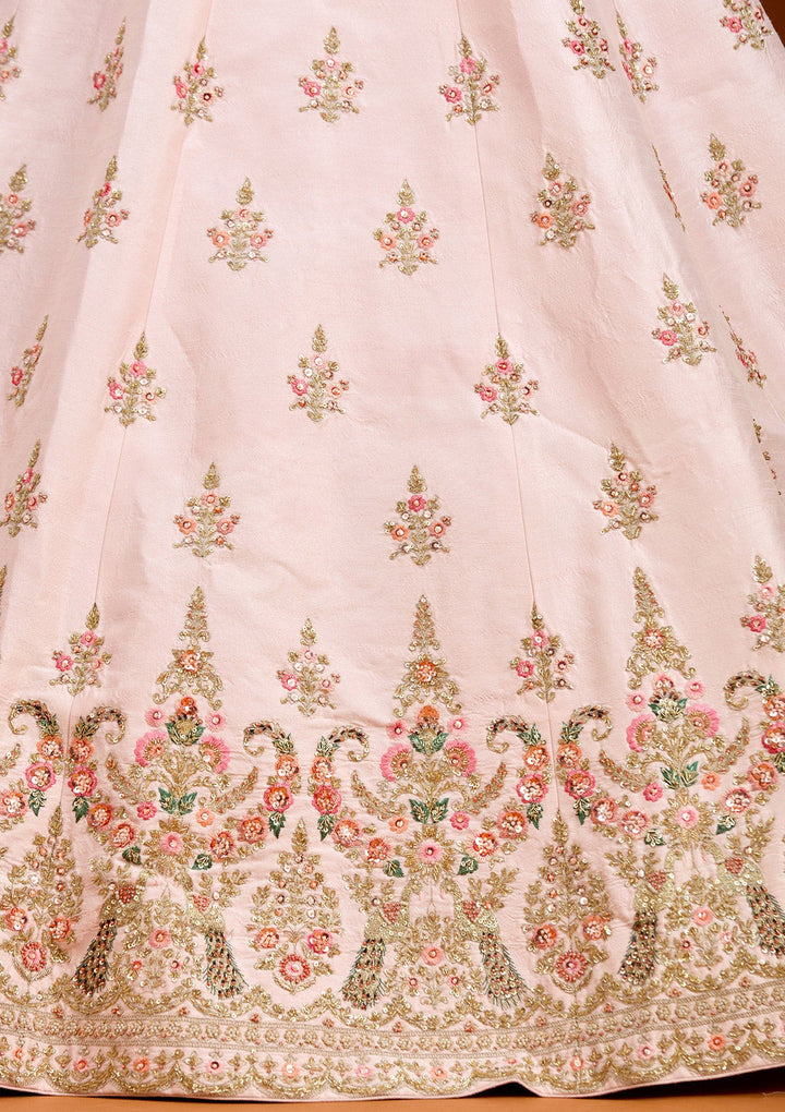 Baby Pink Zardozi (Gold) Raw Silk Readymade Lehenga