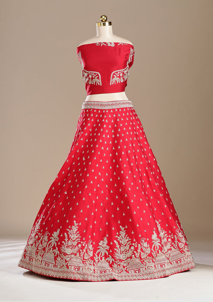 Red Zardozi (Gold) Raw Silk Readymade Lehenga-koskii