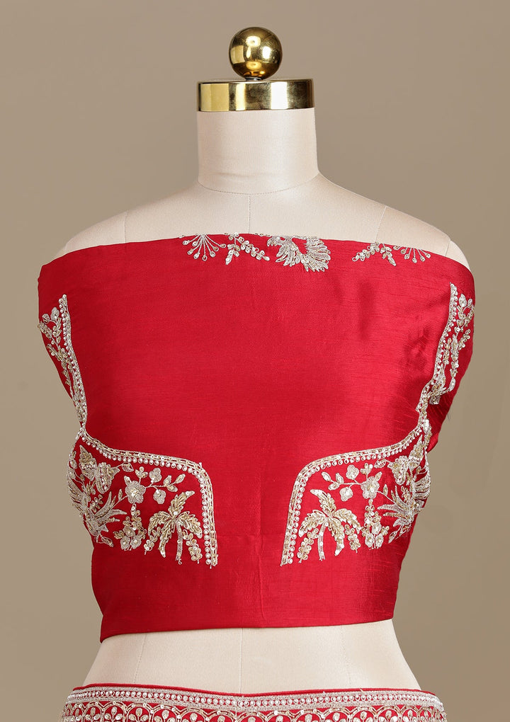 Red Zardozi (Gold) Raw Silk Readymade Lehenga-koskii