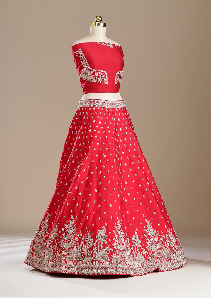 Red Zardozi (Gold) Raw Silk Readymade Lehenga-koskii