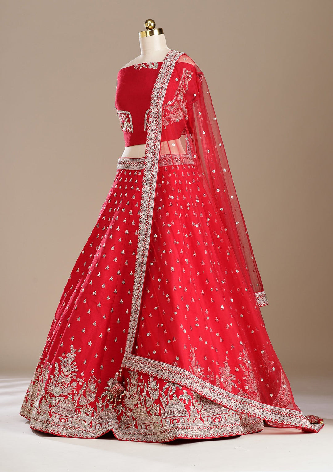 Red Zardozi (Gold) Raw Silk Readymade Lehenga-koskii