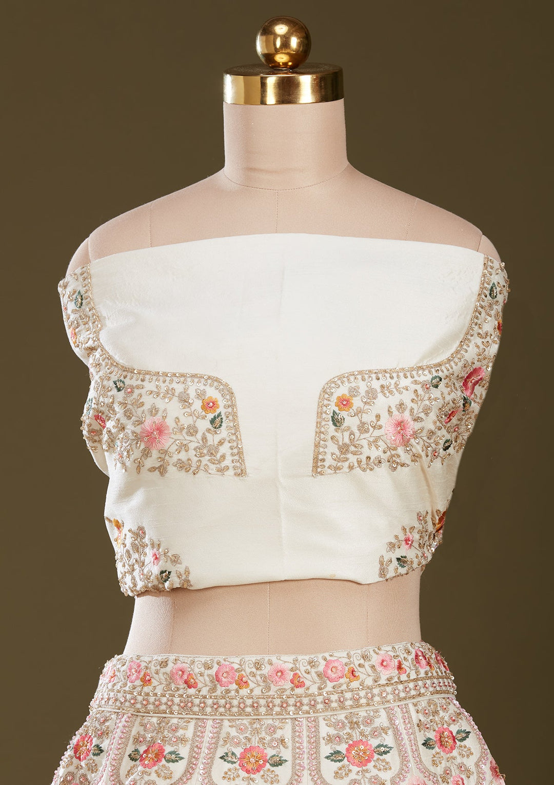 Cream Zardozi (Gold) Raw Silk Readymade Lehenga