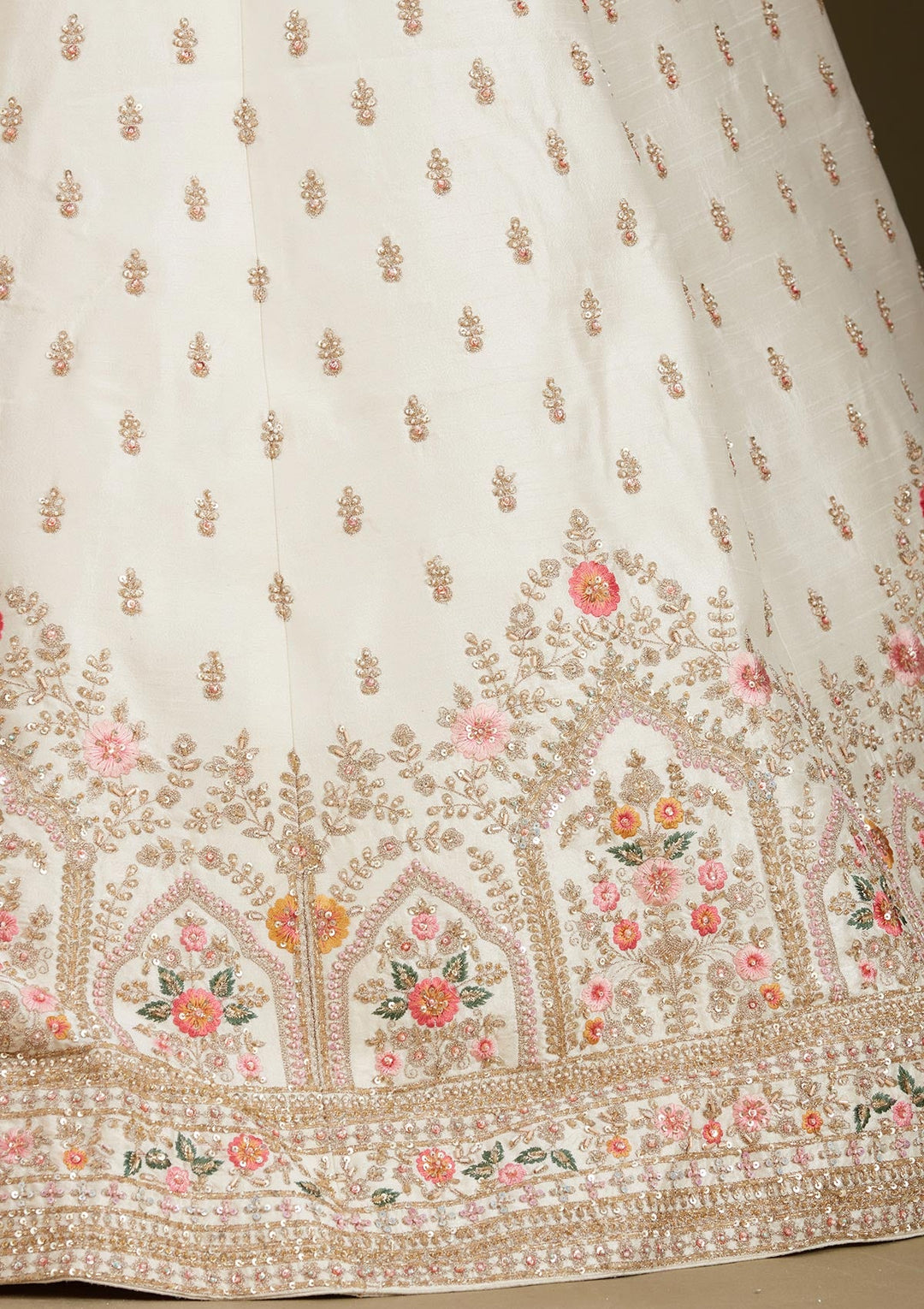 Cream Zardozi (Gold) Raw Silk Readymade Lehenga