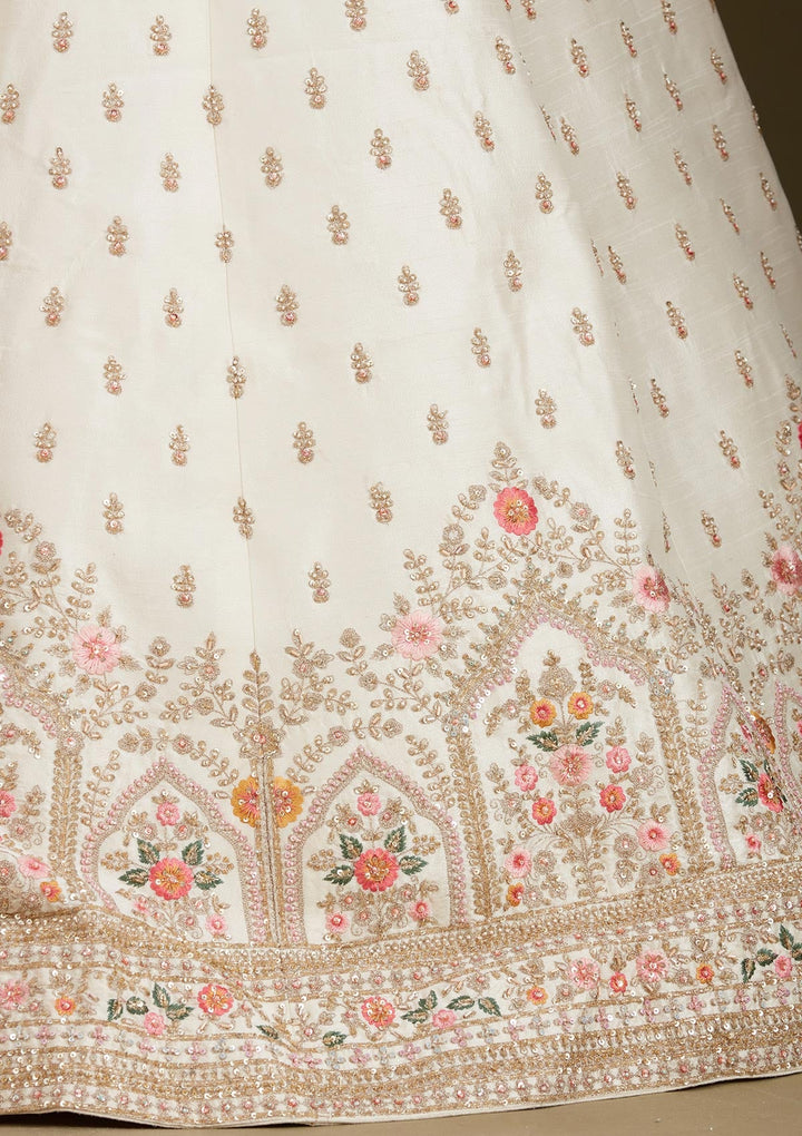 Cream Zardozi (Gold) Raw Silk Readymade Lehenga