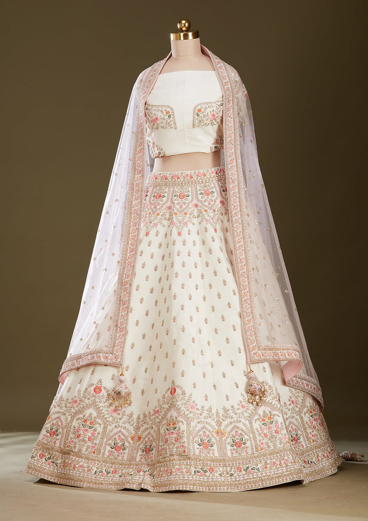 Cream Zardozi (Gold) Raw Silk Readymade Lehenga