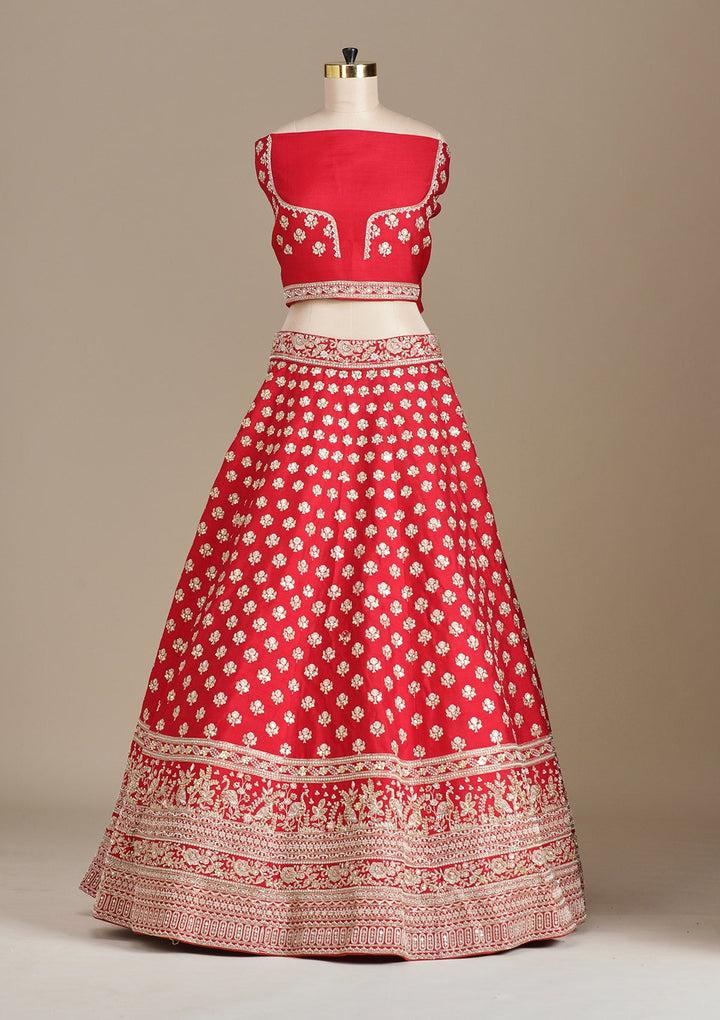 Maroon Zardozi (Gold) Raw Silk Readymade Lehenga-koskii