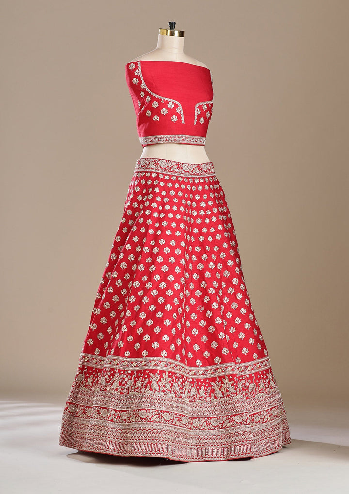 Maroon Zardozi (Gold) Raw Silk Readymade Lehenga-koskii