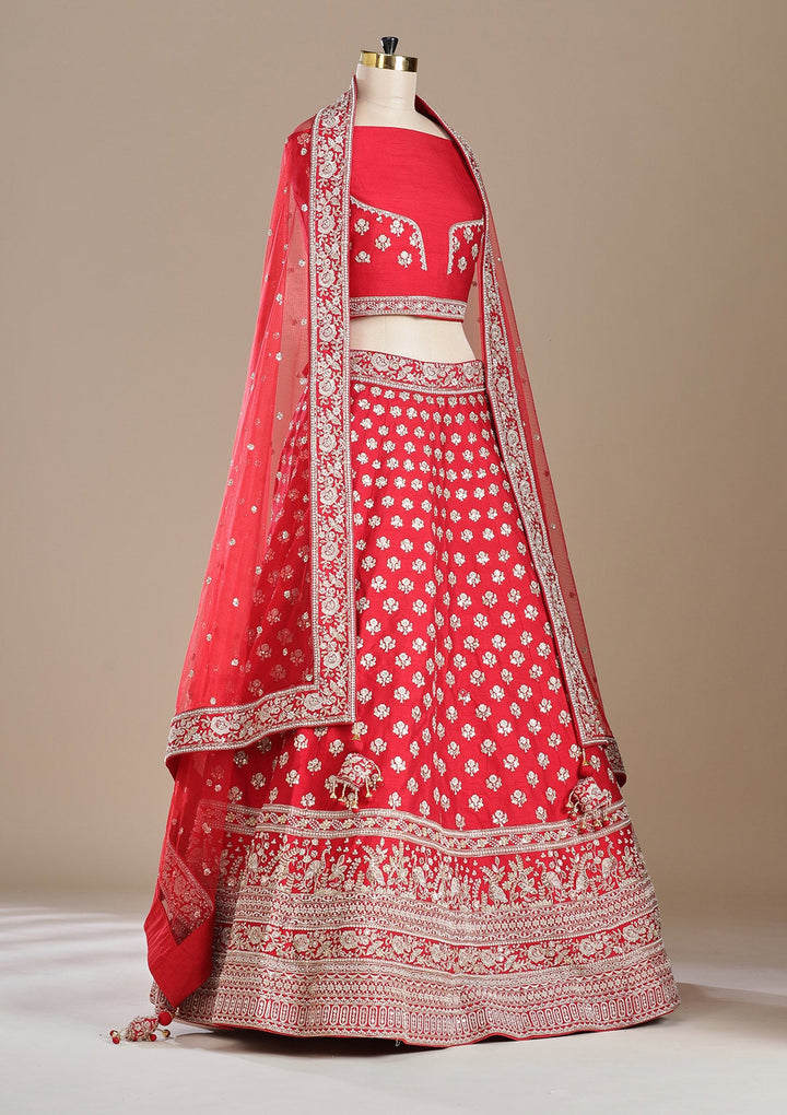 Maroon Zardozi (Gold) Raw Silk Readymade Lehenga-koskii