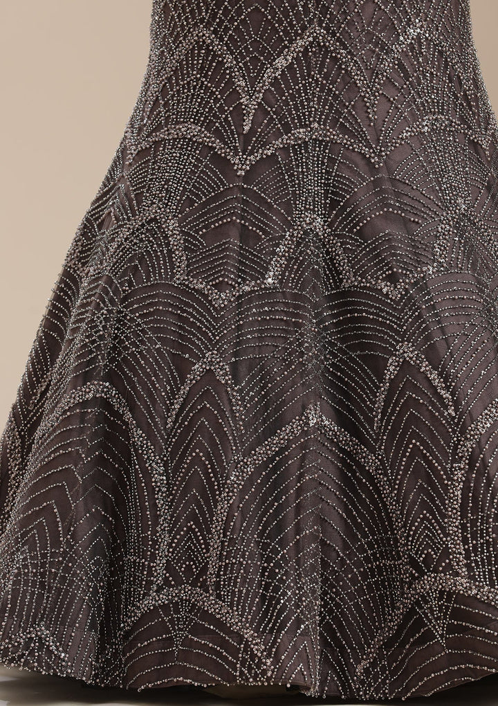 Brown Cutdana Net Readymade Lehenga-koskii