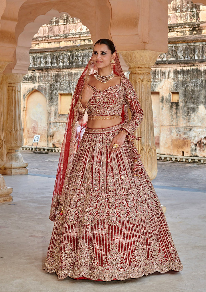 Maroon Sequins Net Readymade Lehenga-koskii