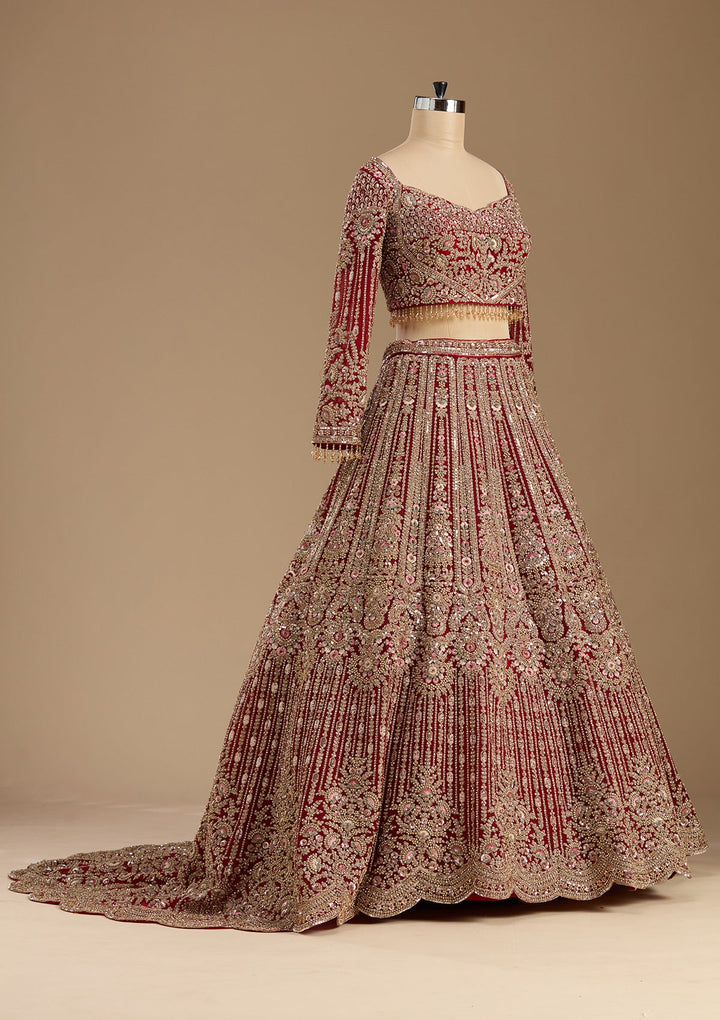 Maroon Sequins Net Readymade Lehenga-koskii