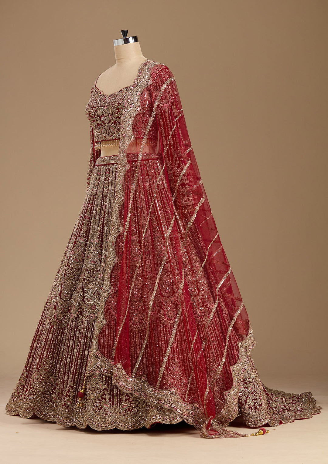 Maroon Sequins Net Readymade Lehenga-koskii