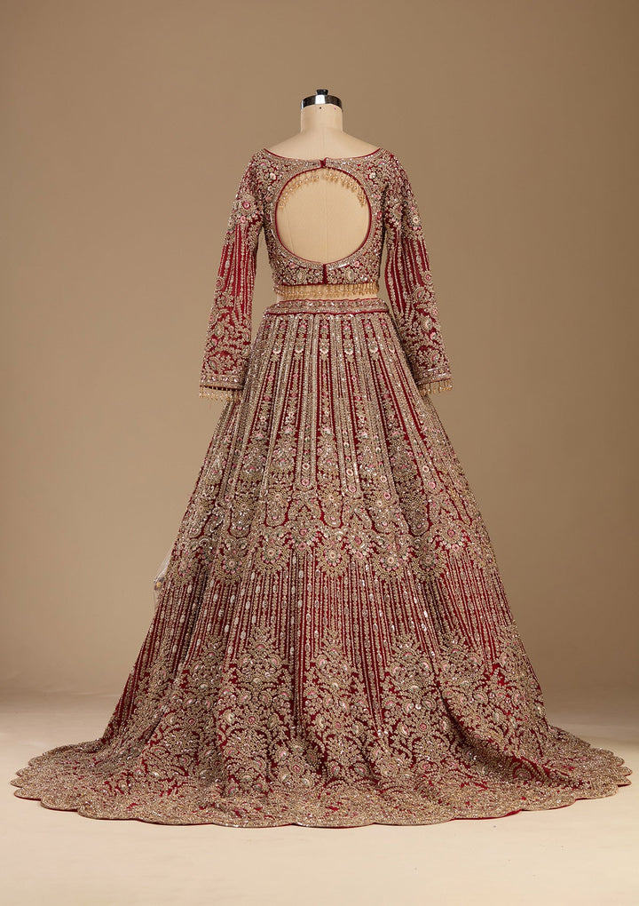 Maroon Sequins Net Readymade Lehenga-koskii