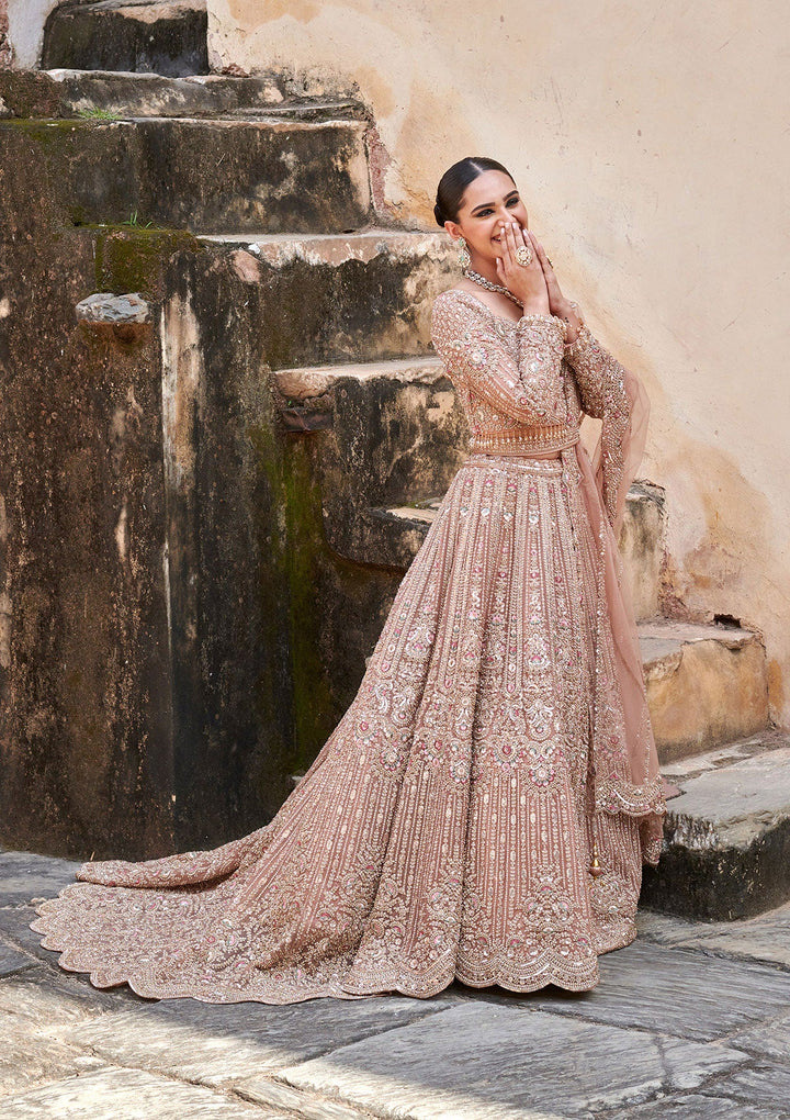 Peach Sequins Net Readymade Lehenga