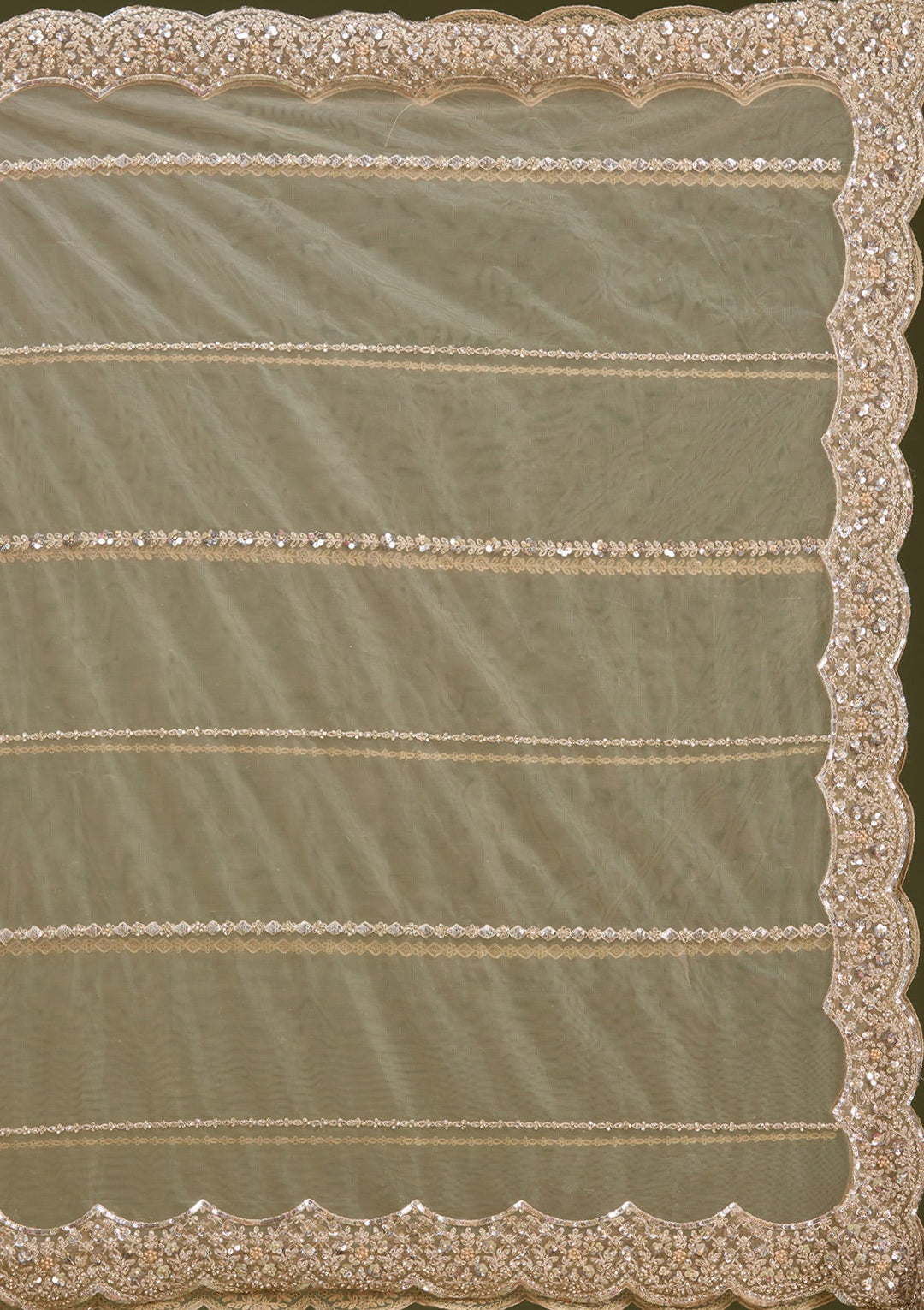 Beige Sequins Net Readymade Lehenga