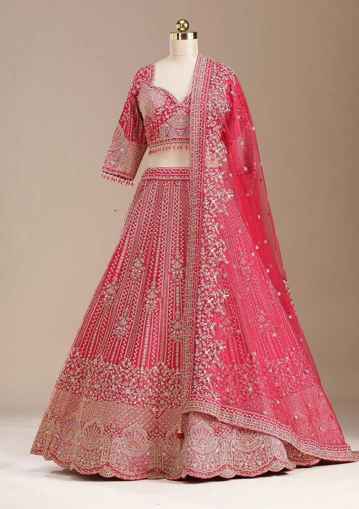 Rani Pink Stonework (Gold) Raw Silk Readymade Lehenga