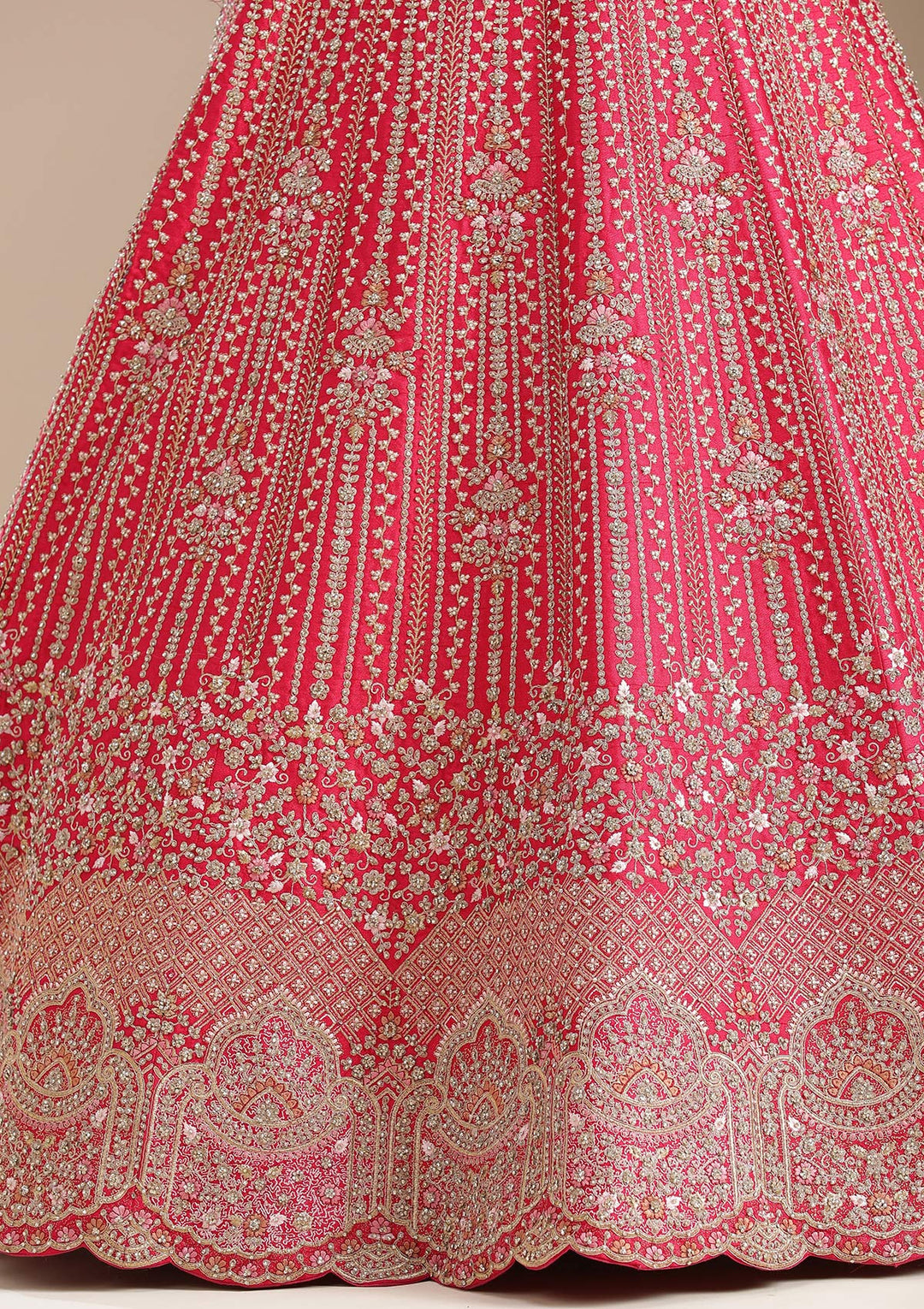 Rani Pink Stonework (Gold) Raw Silk Readymade Lehenga