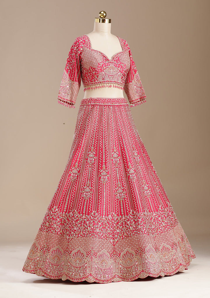 Rani Pink Stonework (Gold) Raw Silk Readymade Lehenga